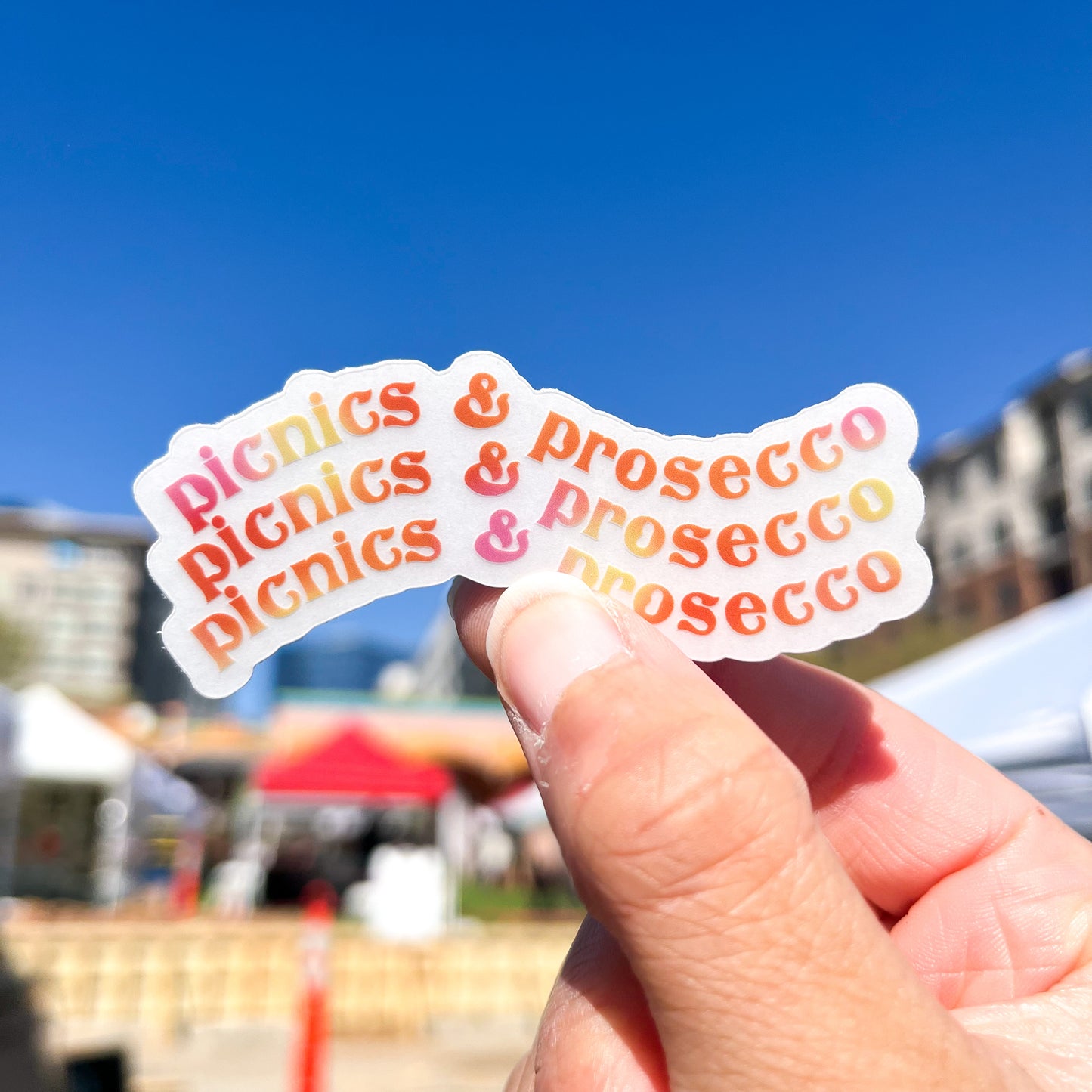 Picnics and Prosecco clear sticker